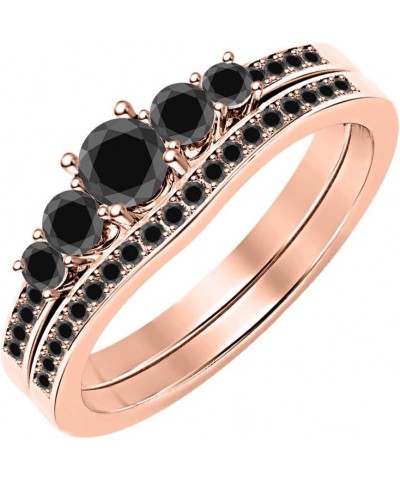 1.12Ctw 5-Stone Round Cut Gemstone 14K Rose Gold Plated Bridal Wedding Ring Set for Women's created-black diamond $30.24 Sets