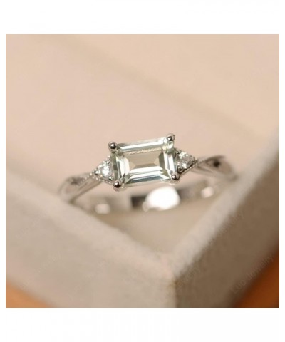 925 Sterling Silver Emerald Cut 7X5 MM Gemstone Ring Horizontal Promise Ring for Women Green Amethyst $36.46 Rings