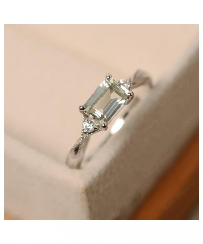 925 Sterling Silver Emerald Cut 7X5 MM Gemstone Ring Horizontal Promise Ring for Women Green Amethyst $36.46 Rings