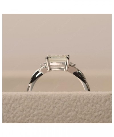 925 Sterling Silver Emerald Cut 7X5 MM Gemstone Ring Horizontal Promise Ring for Women Green Amethyst $36.46 Rings