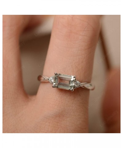 925 Sterling Silver Emerald Cut 7X5 MM Gemstone Ring Horizontal Promise Ring for Women Green Amethyst $36.46 Rings