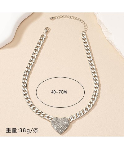 Chunky Heart Necklaces for Women Silver Gold Black Heart Choker Necklace Cuban Link Chain Gold Chunky Necklace CZ Heart Penda...