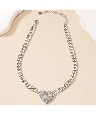 Chunky Heart Necklaces for Women Silver Gold Black Heart Choker Necklace Cuban Link Chain Gold Chunky Necklace CZ Heart Penda...