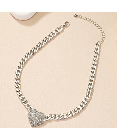 Chunky Heart Necklaces for Women Silver Gold Black Heart Choker Necklace Cuban Link Chain Gold Chunky Necklace CZ Heart Penda...