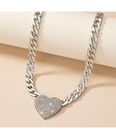 Chunky Heart Necklaces for Women Silver Gold Black Heart Choker Necklace Cuban Link Chain Gold Chunky Necklace CZ Heart Penda...