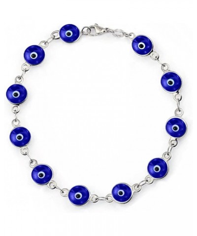 925 Sterling Silver Glass Bead Evil Eye Bracelet - 7" inch Evil Eye Bracelet for Women & Girls Comes with Gift Box Navy $12.7...