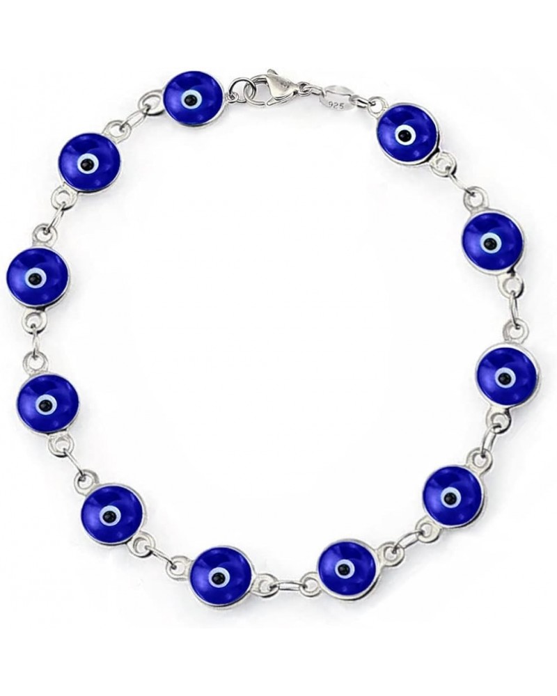 925 Sterling Silver Glass Bead Evil Eye Bracelet - 7" inch Evil Eye Bracelet for Women & Girls Comes with Gift Box Navy $12.7...