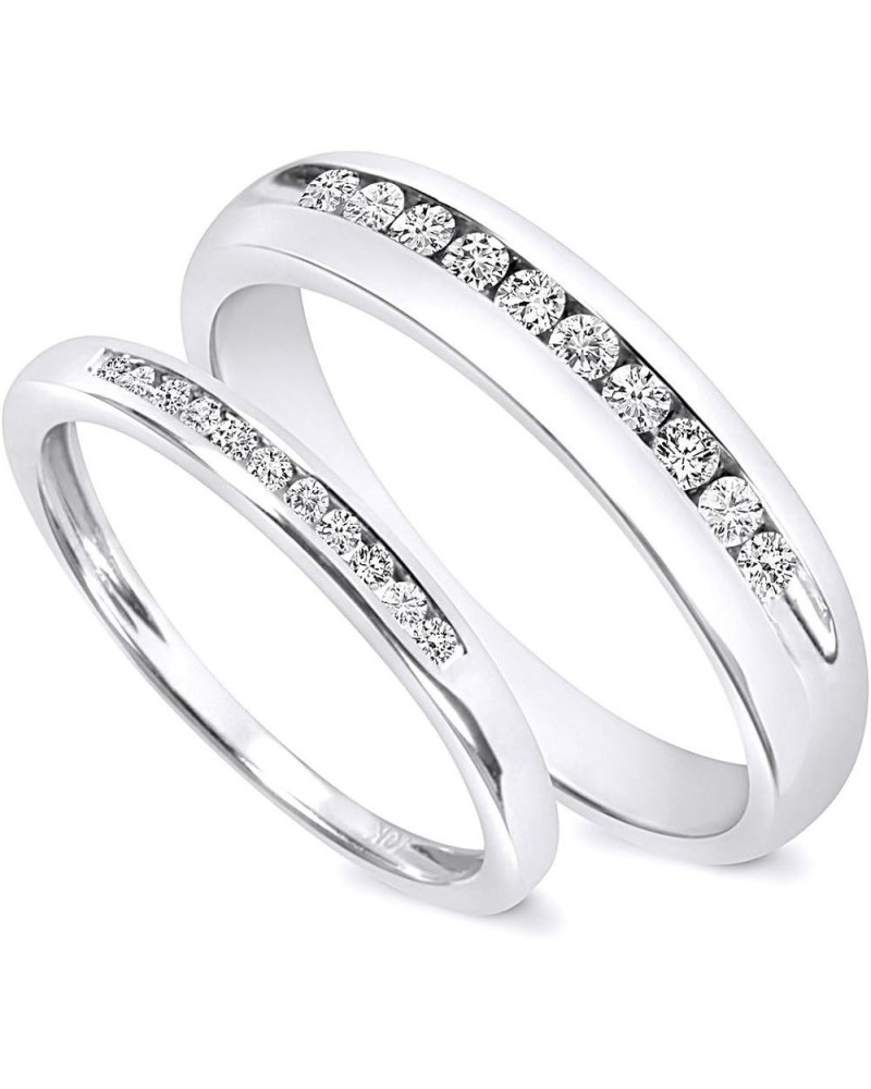 White Natural Diamond His and Hers Wedding Band Set in 10K White Gold (0.33 Cttw) Men Size - 12 Women Size - 10 $241.50 Others