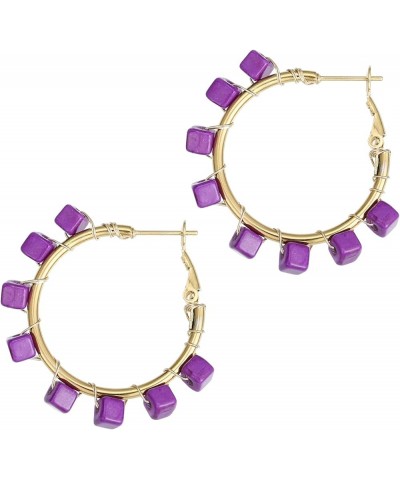 Flower Hoop Earrings, Boho Beaded Hoop Earrings Daisy Hoop Earrings Floral Hoop Earrings Purple Cube $8.09 Earrings