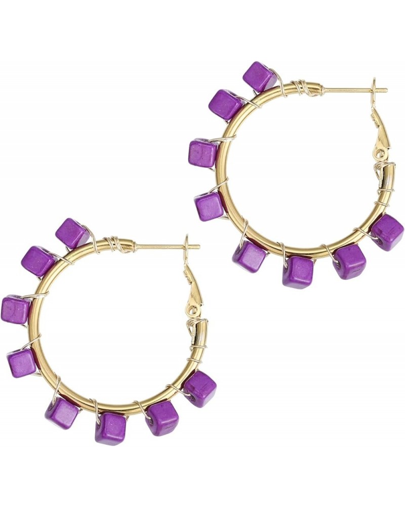 Flower Hoop Earrings, Boho Beaded Hoop Earrings Daisy Hoop Earrings Floral Hoop Earrings Purple Cube $8.09 Earrings