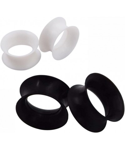 2 PAIR (4pcs) BLACK WHITE SILICONE EARSKIN TUNNELS Double Flare Gauges Super Ultra Thin Soft Flexible Flesh Plugs 1054 1-1/2"...