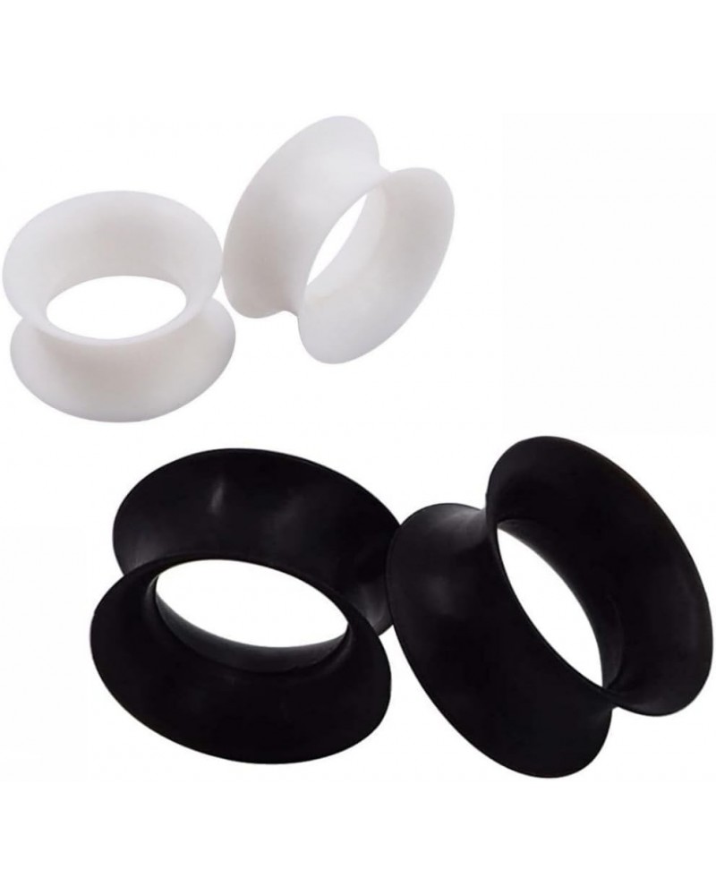 2 PAIR (4pcs) BLACK WHITE SILICONE EARSKIN TUNNELS Double Flare Gauges Super Ultra Thin Soft Flexible Flesh Plugs 1054 1-1/2"...