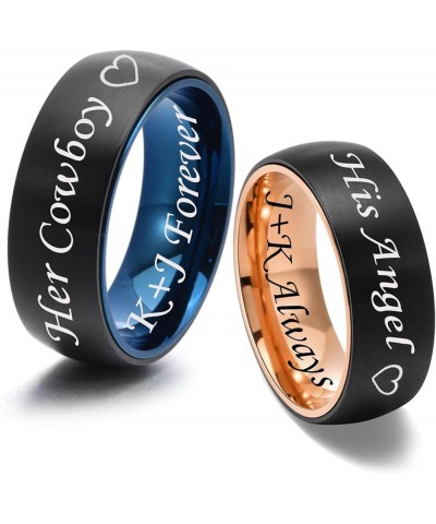 MZZJ Personalized Matching Couples Rings Set Matte Brushed Stainless Steel Two-tone Comfort Fit Domed Rings Engagement Promis...