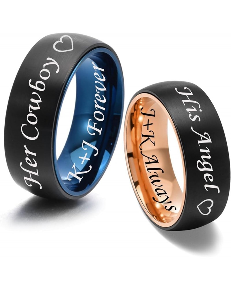 MZZJ Personalized Matching Couples Rings Set Matte Brushed Stainless Steel Two-tone Comfort Fit Domed Rings Engagement Promis...