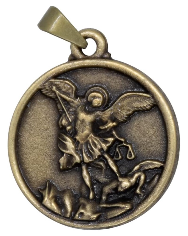 Round Saint Michael Medal Pendant | Patron Saint of Grocery Workers, Police, and Military Members | Gold-Tone Metal with Anti...