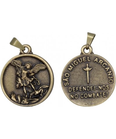 Round Saint Michael Medal Pendant | Patron Saint of Grocery Workers, Police, and Military Members | Gold-Tone Metal with Anti...