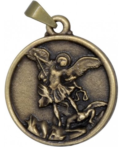 Round Saint Michael Medal Pendant | Patron Saint of Grocery Workers, Police, and Military Members | Gold-Tone Metal with Anti...