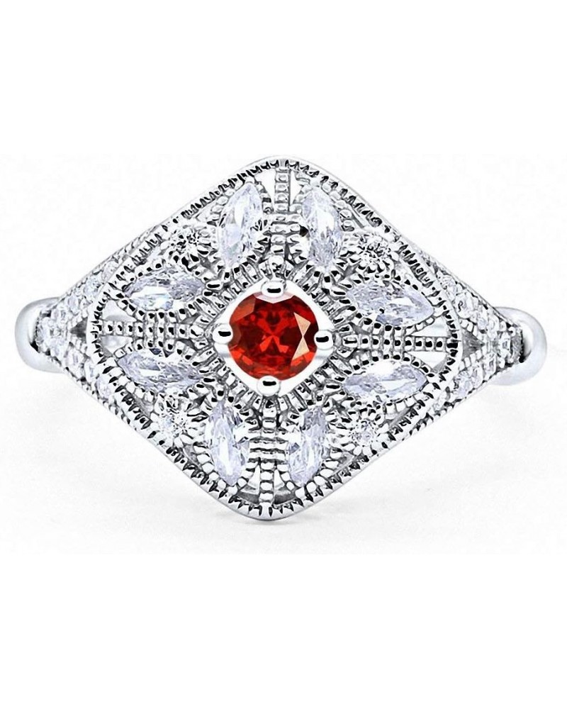 Art Deco Ring Marquise Filigree Round Cubic Zirconia 925 Sterling Silver Choose Color Simulated Garnet $14.49 Rings