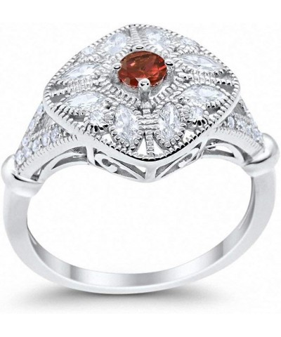 Art Deco Ring Marquise Filigree Round Cubic Zirconia 925 Sterling Silver Choose Color Simulated Garnet $14.49 Rings