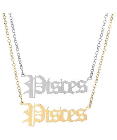 2Pcs Zodiac Necklace for Women Stainless Steel Zodiac Sign Necklace for Girls Old English Zodiac Gifts Pisces $7.53 Necklaces