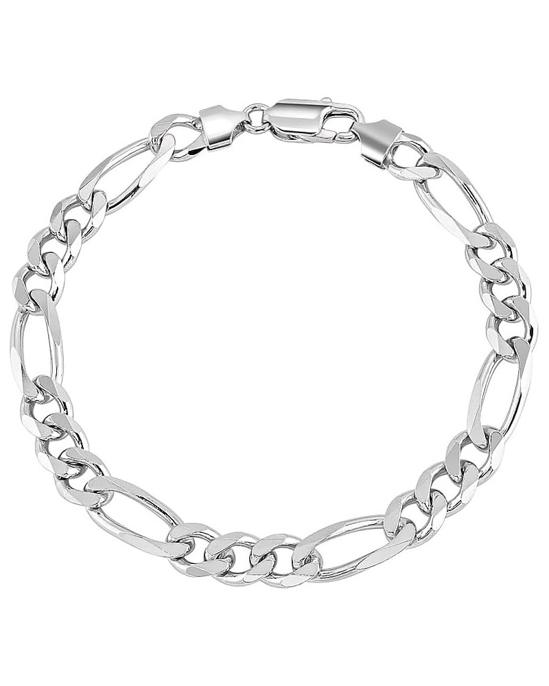 Solid 925 Sterling Silver Italian 5 MM Diamond-Cut Figaro Chain Bracelet for Women Men with Lobster Claw Clasp, Made in Italy...