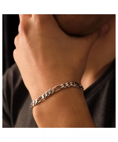 Solid 925 Sterling Silver Italian 5 MM Diamond-Cut Figaro Chain Bracelet for Women Men with Lobster Claw Clasp, Made in Italy...