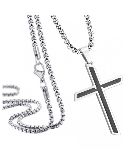 Stainless Steel Cross Necklace Pendant for Men and Women 16-26" Box Chain Silver & Black 16.0 Inches $14.49 Necklaces