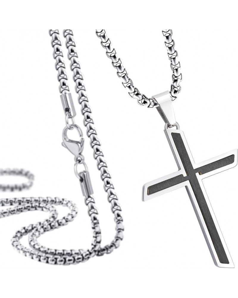 Stainless Steel Cross Necklace Pendant for Men and Women 16-26" Box Chain Silver & Black 16.0 Inches $14.49 Necklaces