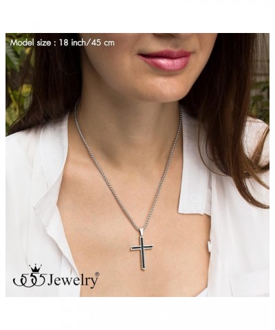 Stainless Steel Cross Necklace Pendant for Men and Women 16-26" Box Chain Silver & Black 16.0 Inches $14.49 Necklaces