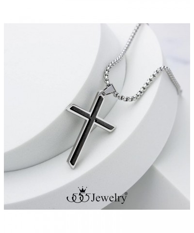 Stainless Steel Cross Necklace Pendant for Men and Women 16-26" Box Chain Silver & Black 16.0 Inches $14.49 Necklaces