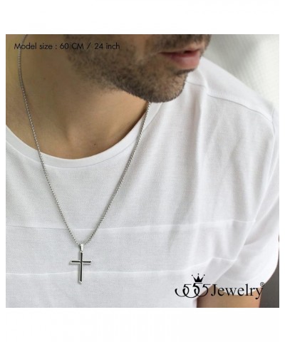 Stainless Steel Cross Necklace Pendant for Men and Women 16-26" Box Chain Silver & Black 16.0 Inches $14.49 Necklaces