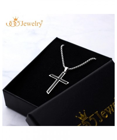 Stainless Steel Cross Necklace Pendant for Men and Women 16-26" Box Chain Silver & Black 16.0 Inches $14.49 Necklaces