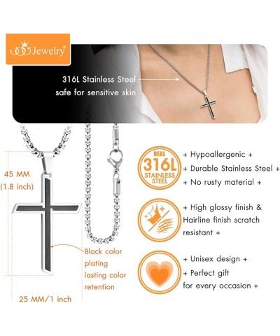 Stainless Steel Cross Necklace Pendant for Men and Women 16-26" Box Chain Silver & Black 16.0 Inches $14.49 Necklaces