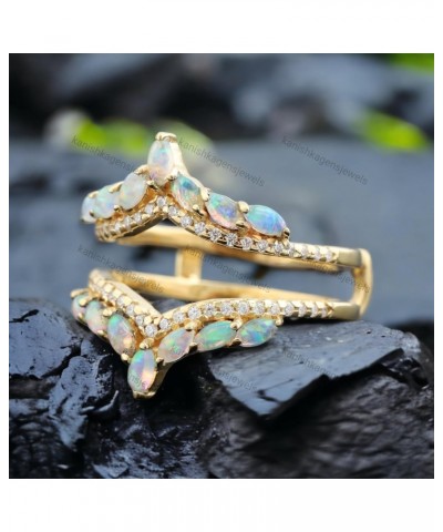 Opal Engagement Ring Yellow Gold Plated Art Deco Bridal Ring CZ Diamond Enhancer Ring Croved Bridal Marquise Cut Unique Bnad ...