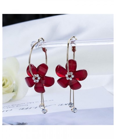 Acrylic Rose Flower Dangle Drop Earrings for Women Girls Boho Multicolor Daisy Sunflower Sakura Petal Chic Crystal Rhinestone...