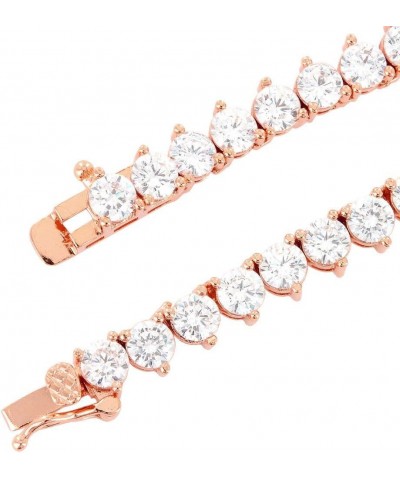 Unisex Rose Gold Finish 1 Row Tennis 3 Prong 4 Prong Seting Choker Chain Clear Lab Created Diamonds 4MM CLEAR Solitaires Neck...