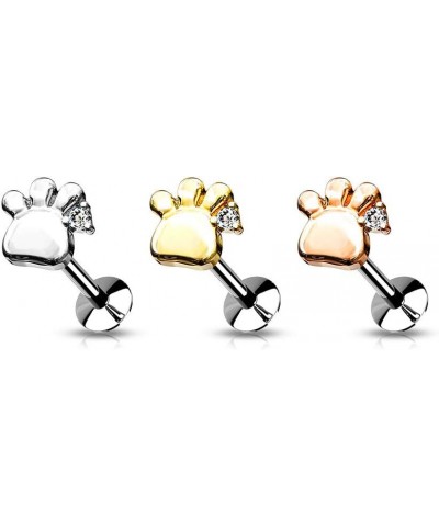 CZ Set Paw Push in Style Labret Threadless Top 316L Surgical Steel, Flat Back Studs For Ear Cartilage and Nose (Choose Color)...