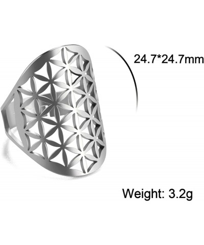 Openwork Flower of Life Ring Stainless Steel Adjustable Open Finger Rings Promise Ring Jewelry Gift for Women Charming Ladies...