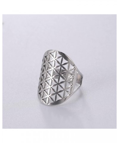 Openwork Flower of Life Ring Stainless Steel Adjustable Open Finger Rings Promise Ring Jewelry Gift for Women Charming Ladies...