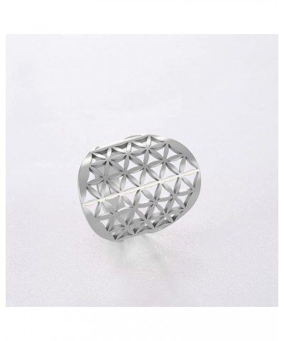 Openwork Flower of Life Ring Stainless Steel Adjustable Open Finger Rings Promise Ring Jewelry Gift for Women Charming Ladies...