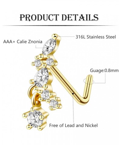 9Pcs Gold Nose Rings Studs Dangle L Shaped Nose Rings for Women 2mm 20G Nose Studs CZ Butterfly Nose Piercing Jewelry danglin...