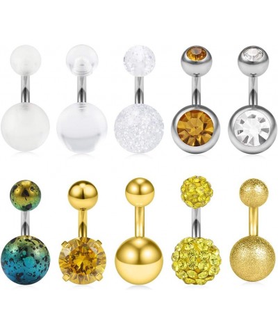 14G 6mm 1/4 Inch 316L Surgical Steel CZ Short Belly Earring Navel Button Rings 3-10PCS 10PCS - Gold $8.39 Body Jewelry