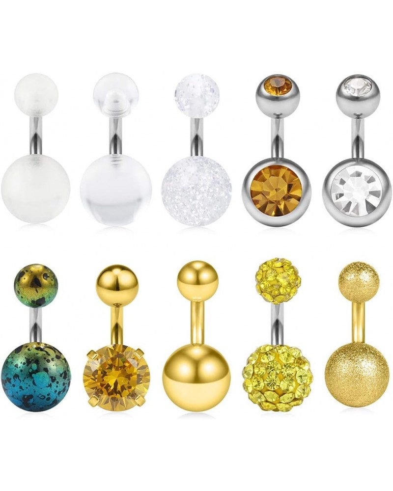 14G 6mm 1/4 Inch 316L Surgical Steel CZ Short Belly Earring Navel Button Rings 3-10PCS 10PCS - Gold $8.39 Body Jewelry