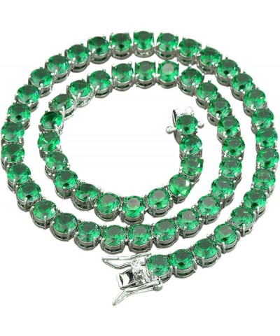 7mm Iced Out Emerald Tennis Chain Green Rhinestone Choker Cubic Zirconia Round Diamond Hip Hop Necklace Bracelet For Men Wome...