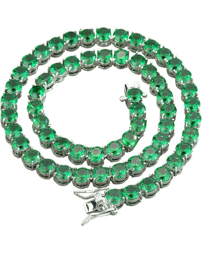 7mm Iced Out Emerald Tennis Chain Green Rhinestone Choker Cubic Zirconia Round Diamond Hip Hop Necklace Bracelet For Men Wome...