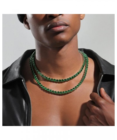 7mm Iced Out Emerald Tennis Chain Green Rhinestone Choker Cubic Zirconia Round Diamond Hip Hop Necklace Bracelet For Men Wome...