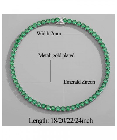 7mm Iced Out Emerald Tennis Chain Green Rhinestone Choker Cubic Zirconia Round Diamond Hip Hop Necklace Bracelet For Men Wome...