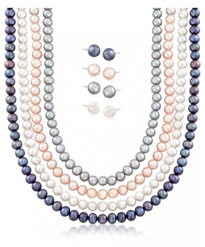 5-7mm Multicolored Cultured Pearl Jewelry Set: 4 Necklaces and 4 Pairs Of Stud Earrings in Sterling. 18 inches $73.44 Jewelry...