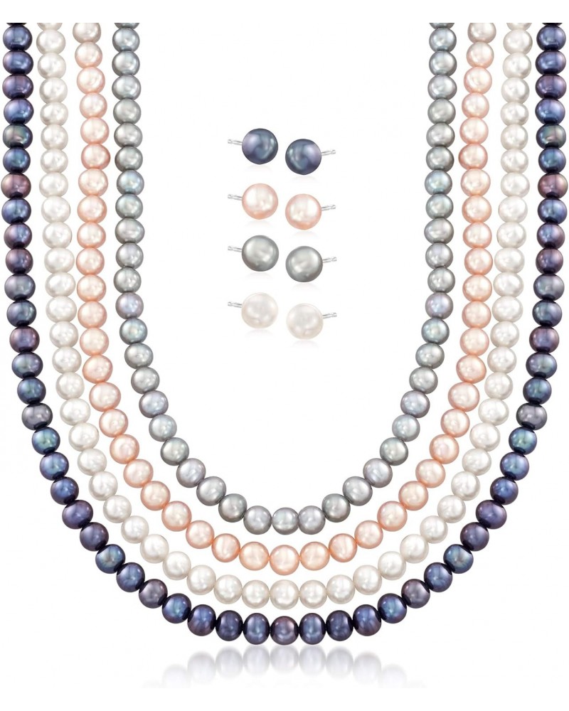 5-7mm Multicolored Cultured Pearl Jewelry Set: 4 Necklaces and 4 Pairs Of Stud Earrings in Sterling. 18 inches $73.44 Jewelry...