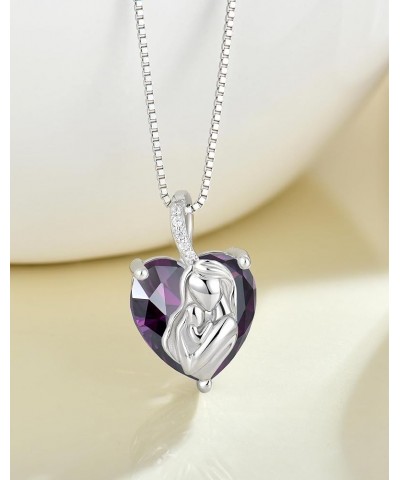 Mother & Child Heart Necklace - 12mm Mum Hold Baby Pendant 925 Sterling Silver Birthstone Necklace for Mom - Anniversary Love...